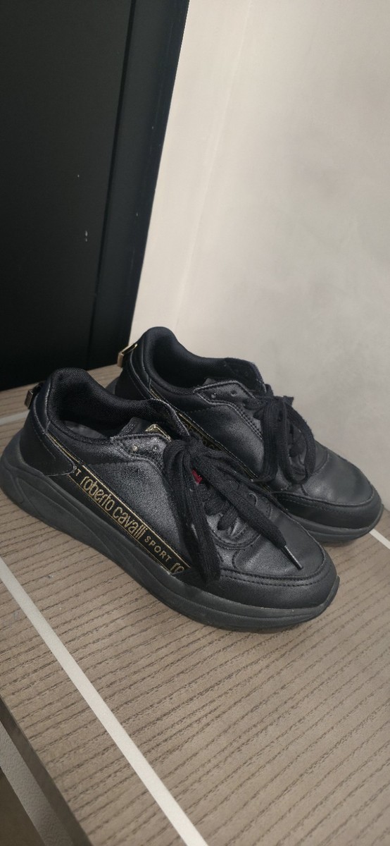 Roberto Cavalli Sport Leather Black Color Women Size 6.5 Tennis Shoes