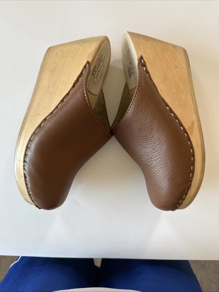 Maguba of Sweden 38 USA Size 8 Brown Clogging Shoes leather wood rubber sole - Image 3 of 4