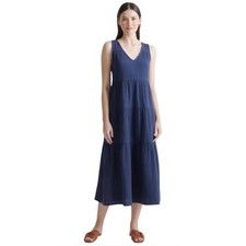 Quince 100% Organic Cotton Gauze Tiered Maxi DressIn Indigo Blue Size Large