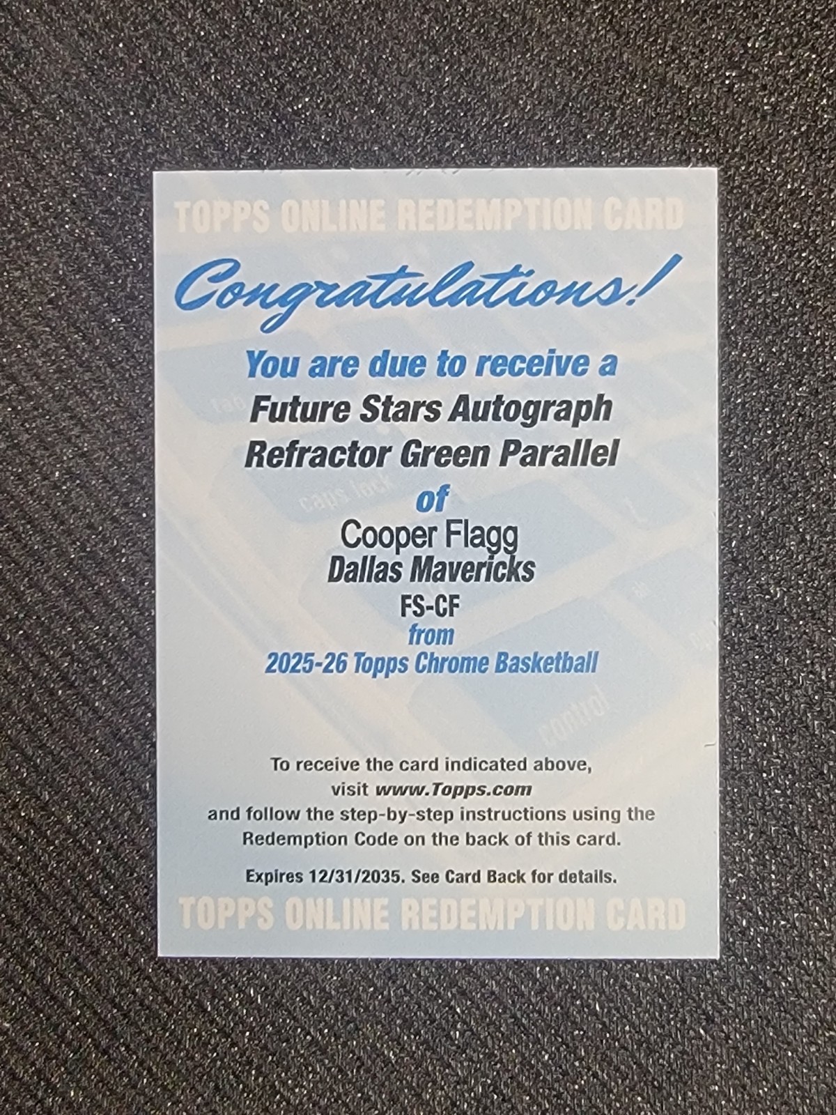 2025-26 Topps Chrome Cooper Flagg Future Stars Green Refractor /99 Auto RC