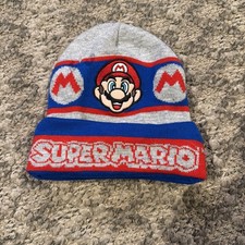 Super Mario Bros Beanie Hat Cap Boys Gray Blue