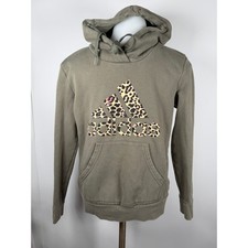 Women's Adidas Leopard Print Graphic Logo Fleece Hoodie Sweatshirt Size Small
