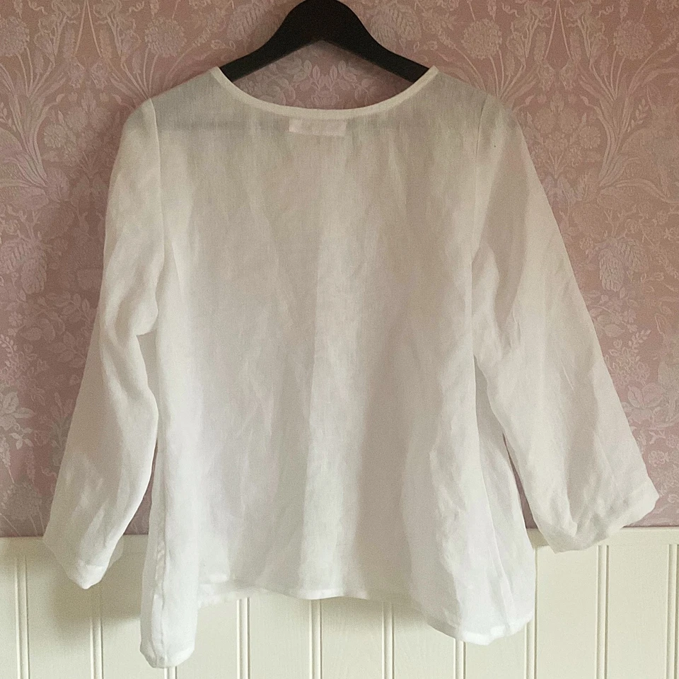 Pure Linen Minimalist Shirt, Japanese Style Blouse, Basic A-line Top Size 12. - Image 4 of 4