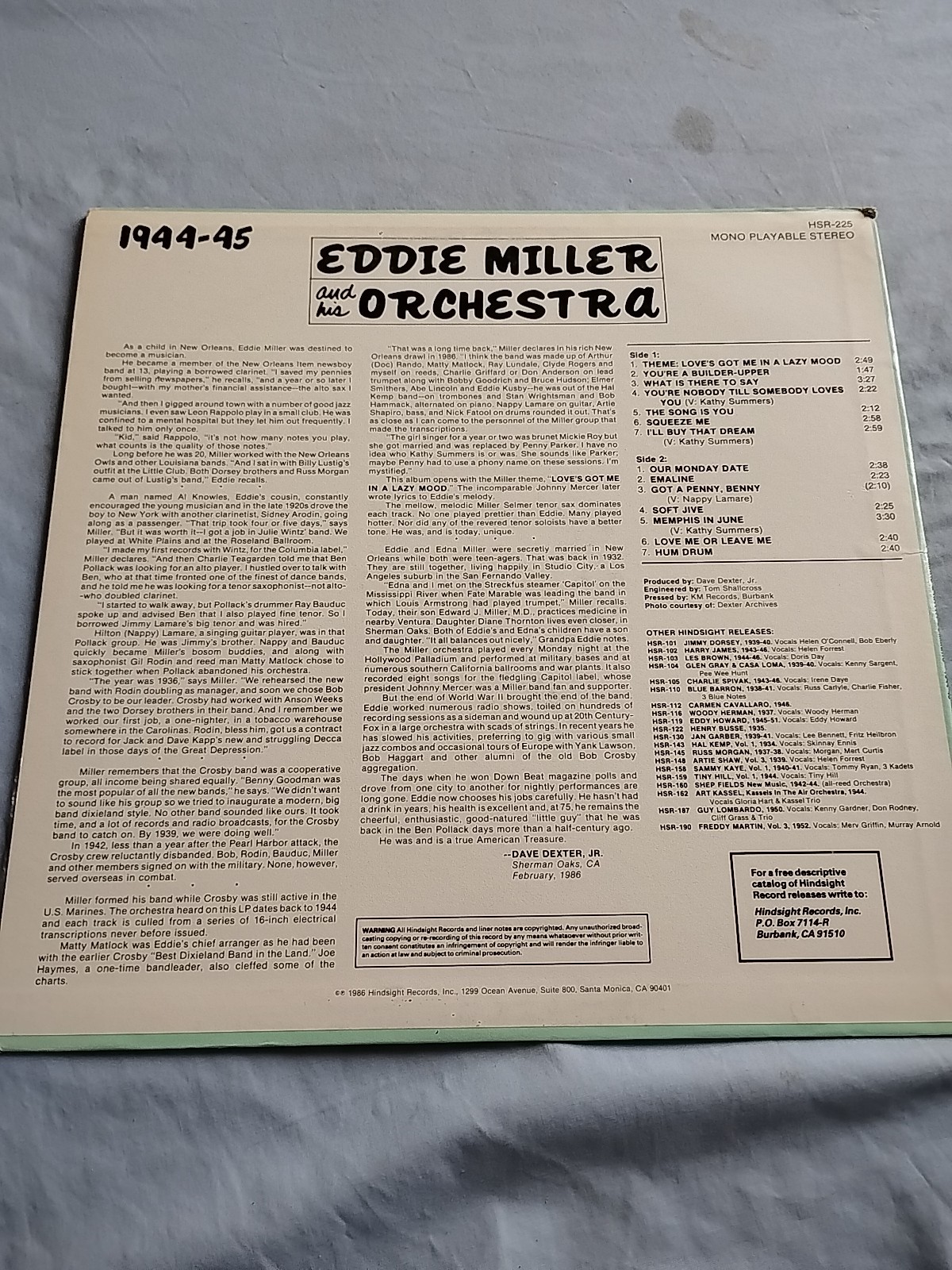 LP:  Eddie Miller and His Orch., feat. Nappy Lamare  & Kathy Summers