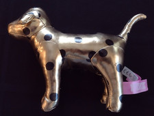 Victoria's Secret PINK Metallic Gold w/ Black Polka Dots Dog, 6  Tall, EUC