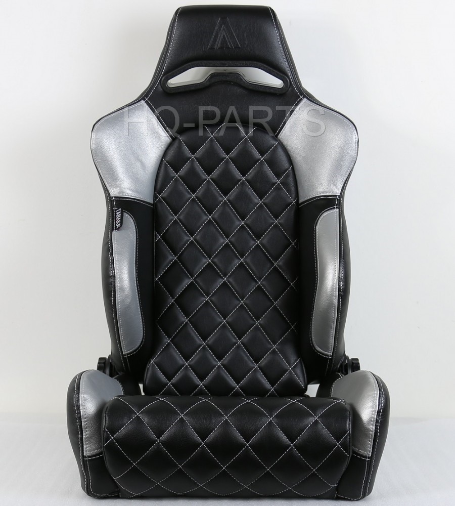 2 X TANAKA BLACK & SILVER PVC LEATHER RACING SEATS DIAMOND STITCH