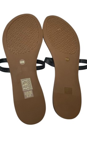 Tory Burch Gabriel Sandal Sz 8.5 Black Thong Flat Leather - Picture 5 of 11