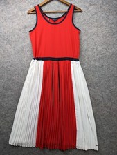 Tommy Hilfiger Dress Small Red White Pleated Skirt Drawstring Waist Sleeveless
