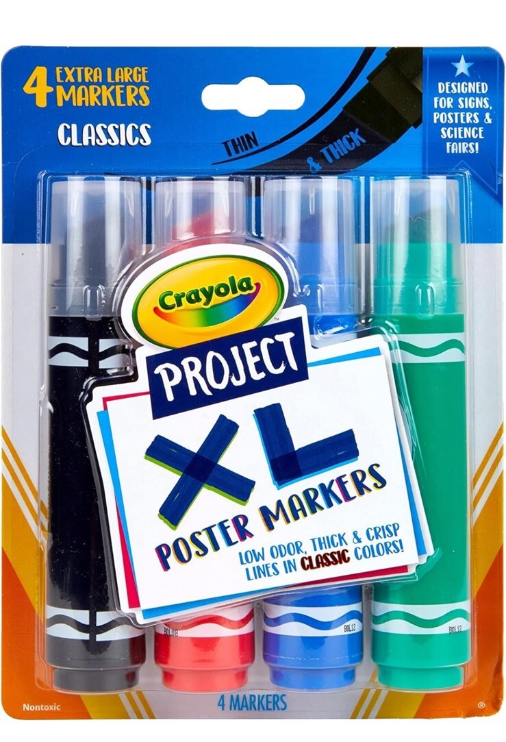 4 Pack Crayola Project XL Poster Markers Extra Large Wide Classic Colors NEW