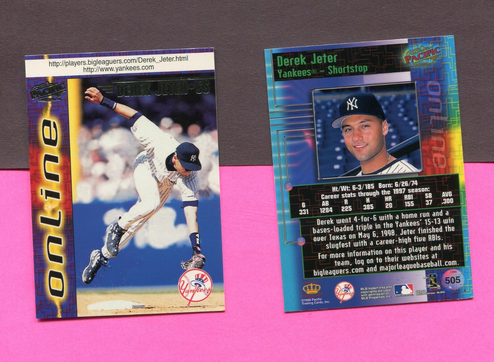 DEREK JETER NEW YORK YANKEES 1998 PACIFIC ONLINE BASEBALL CARD #505 | eBay