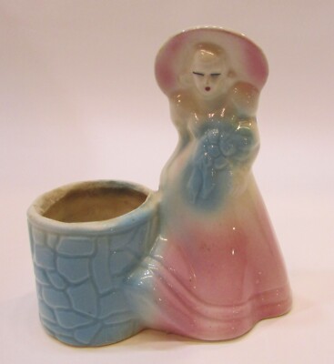 Old 1930's Pottery Cactus Planter Southern Belle Girl by Wishing Well Antique