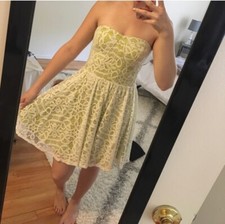 Guess Strapless Dress Size 14 Green White Knee Length Full Lace Stretch