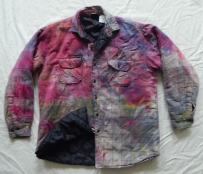 Pink Tie Dye Lined Flannel Work Shirt Jacket - Large Mens Insulated Quilted