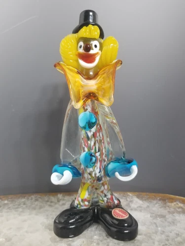 Vintage Murano Glass * Clown Figurine Caramel Bowtie w Label Top Hat * 8" 254