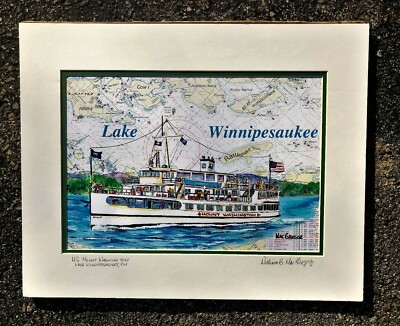 MS MOUNT WASHINGTON Art Print Lake Winnipesaukee Laconia NH Cruise Boat Gift map