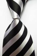 New Classic Striped Black White JACQUARD WOVEN Silk Men's Tie Necktie