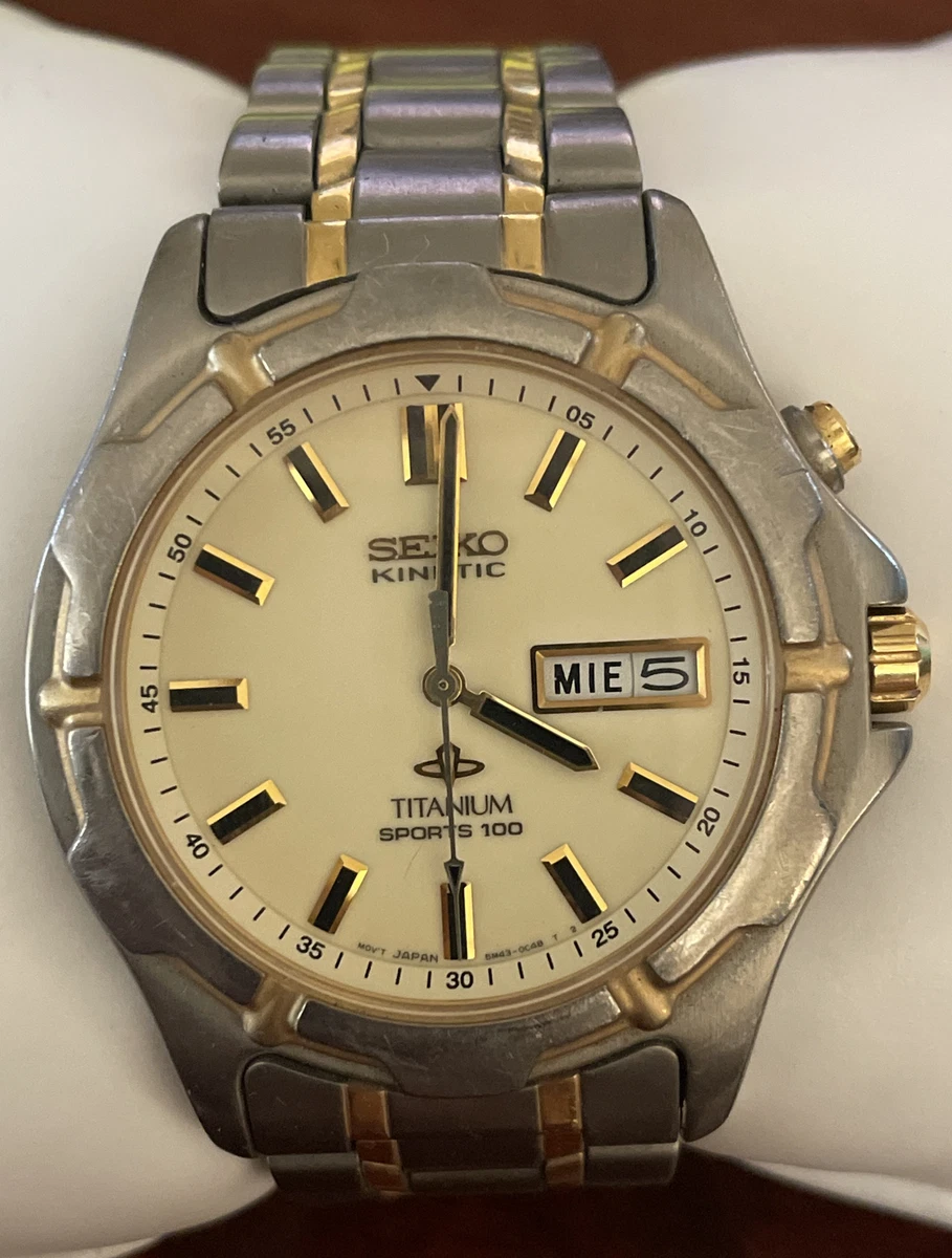 Seiko Sports 100 Titanium Men s 42mm Kinetic Watch Sapphire Crystal SM43 0869