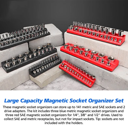 6pc/3pc Magnetic Socket Organizer Storage Holder 1/4" 3/8" 1/2" Drive SAE Metric - Picture 12 of 15