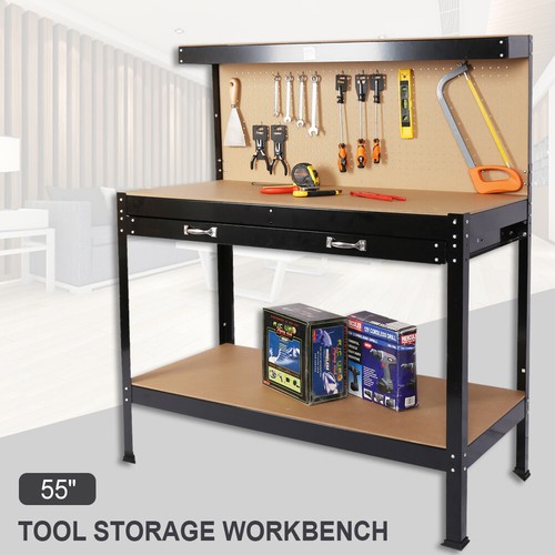 55" 63" Workshop Table Work Bench Garage Tool Storage Drawers Shelves PegBoard - Picture 8 of 11