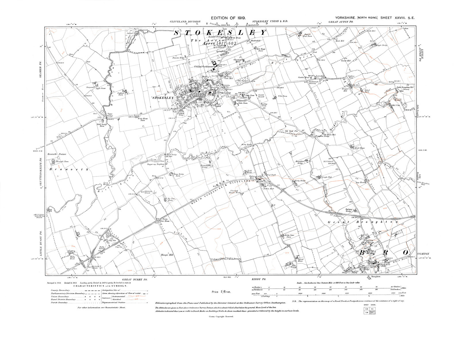 Old Map of Stokesley, Broughton (NW) Yorkshire 1919 Repro 28 SE eBay