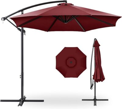 10ft Offset Hanging Umbrella Outdoor Market Patio Umbrella Adjustable with Base