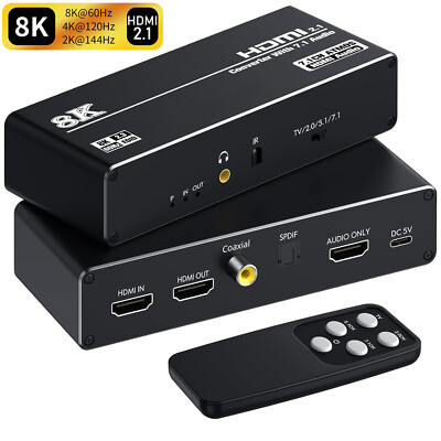 HDMI 2.1 Audio Extractor 8K 60Hz 4K 120Hz HDR 7.1CH HDMI 2.1 to Toslink Splitter
