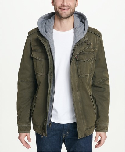 Hooded Trucker Jacket Olive Green Color 