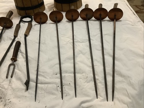 Vtg Antler Handle Fireplace Set Tools 12pc: Pokers Brush Wrought Iron W. Germany - Picture 6 of 12