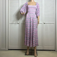 NWT UO Lottie Floral Tie-Back Midi Dress Multicolor Viscose Smocked Large