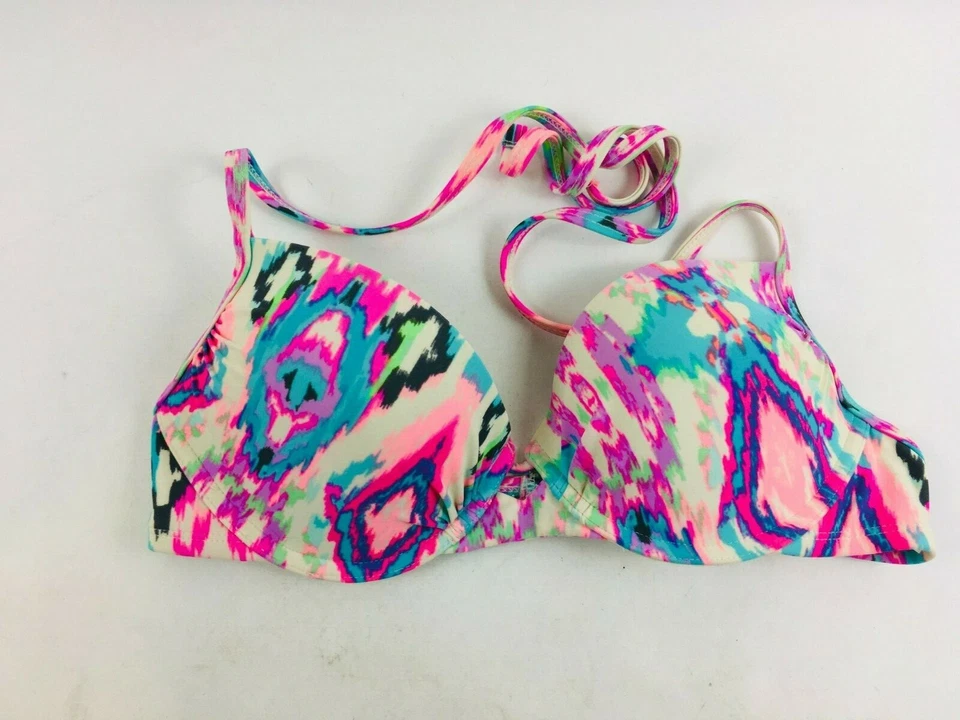 Top de bikini Xhilaration para mujer talla mediana multicolor estilo halter y corbata Foto 2 de 4