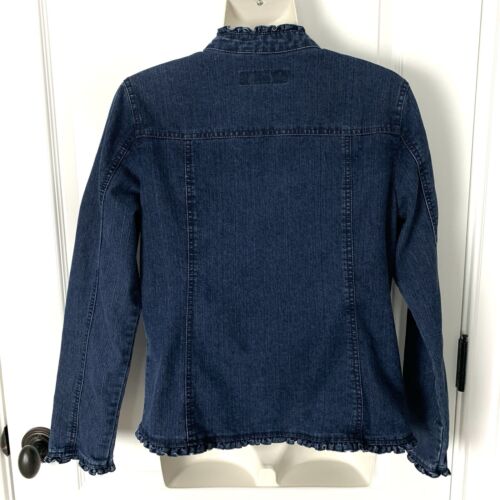 Baccini Jacke blau Denim Boho Jeans Damen M Rüschenbesatz Knopf Taschen feminin - Bild 3 von 6