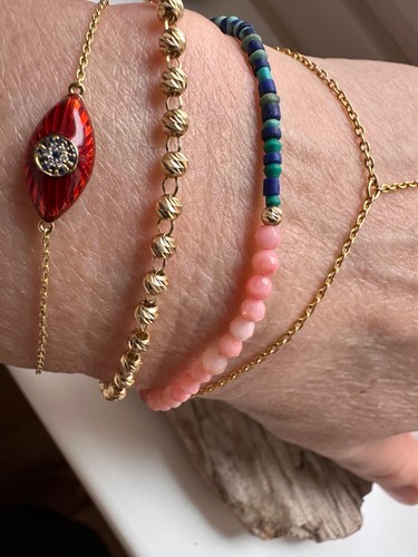 Armband aus Türkis, Lapis mit Gold bead und pink Coral Beads - Bild 11 von 16