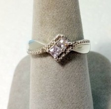 STERLING SILVER .925 2 STONE PRINCESS CUT SQUARE CZ RING SIZE 7 1/4