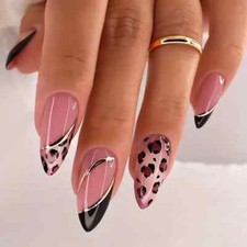 24pc Luxury Leopard Print French Fake Nails Art Cute Wearable Nail Pieces Women