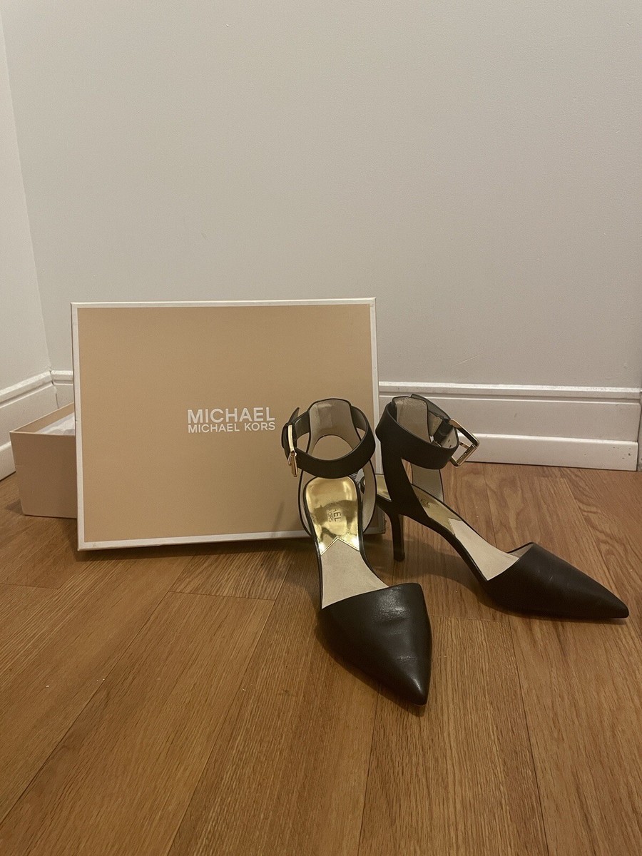Michael Kors Julieta Black Leather Ankle Strap Pumps Size In Original  Box