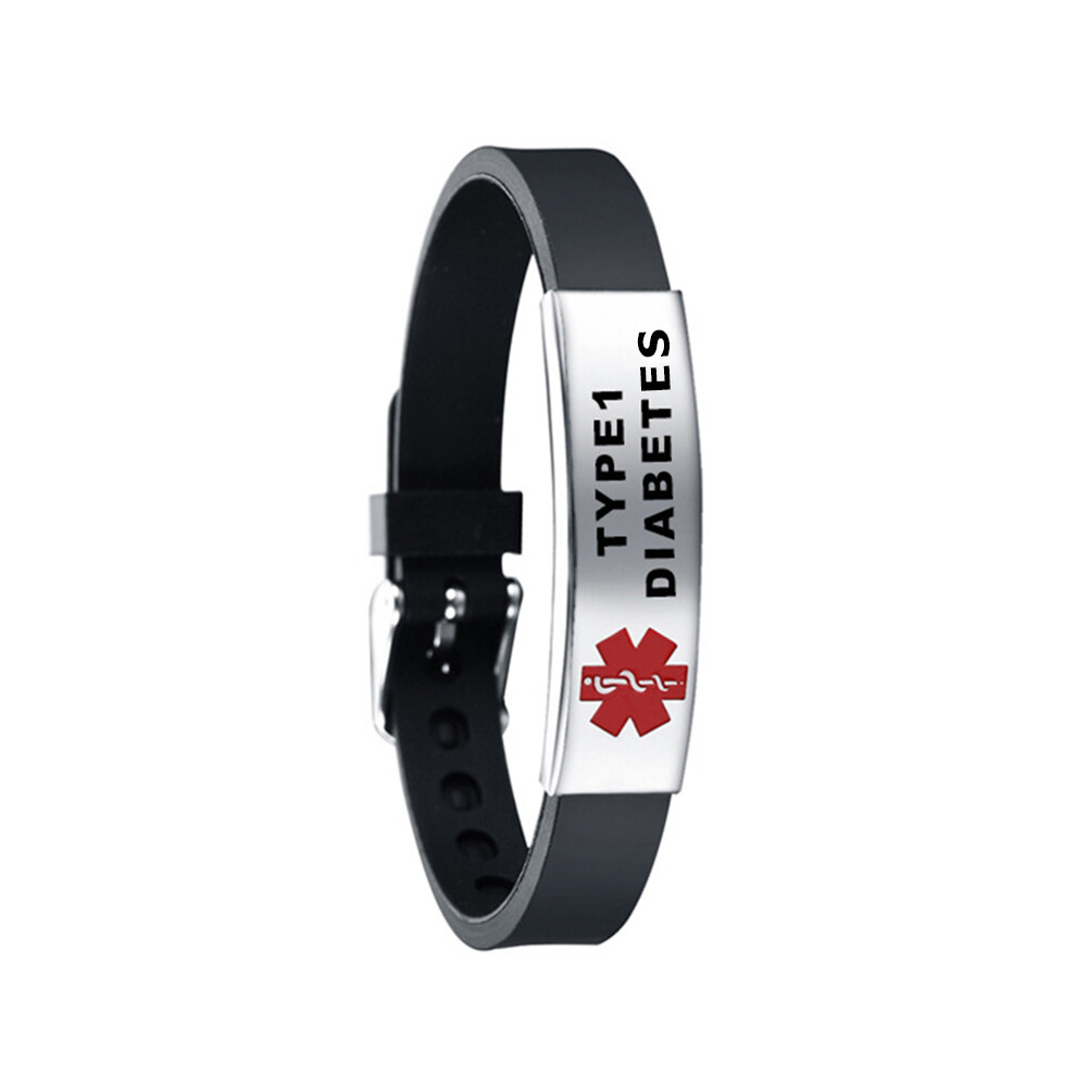 Medical Alert Bracelet COPD Allergy Silicone Wristbands (Type1 Diabetic
