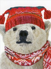 Polar Bear Wearing Festive Red Hat and Scarf Box of 10 Christmas Cards