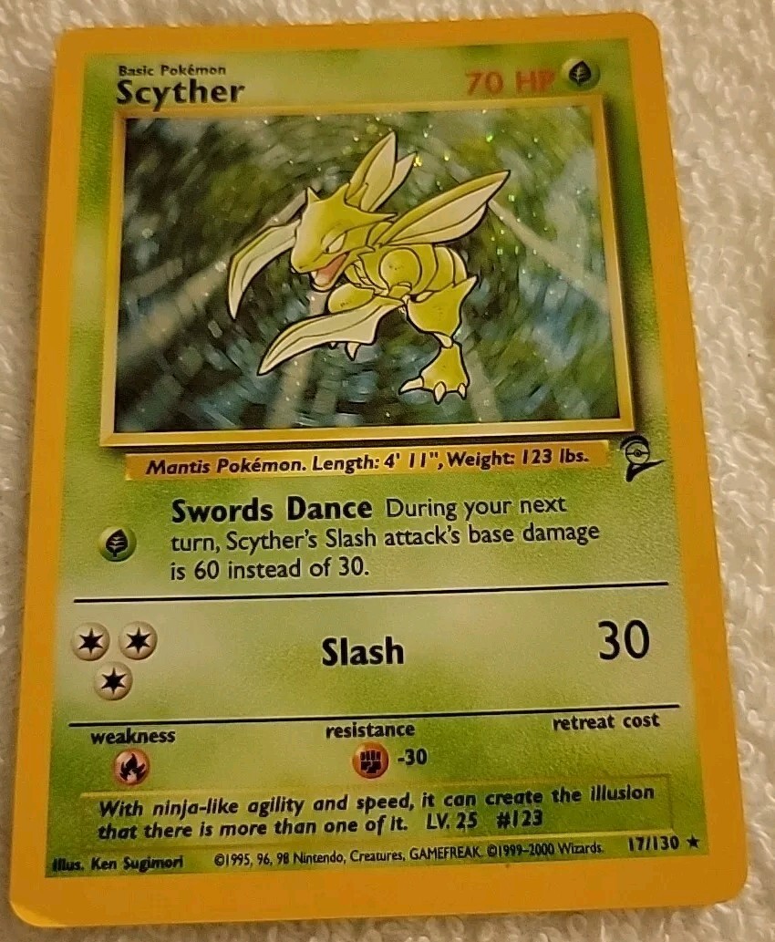 Scyther - Base Set 2 Pokemon Card 17/130 Holo Rare - Lightly Played Vintage Card