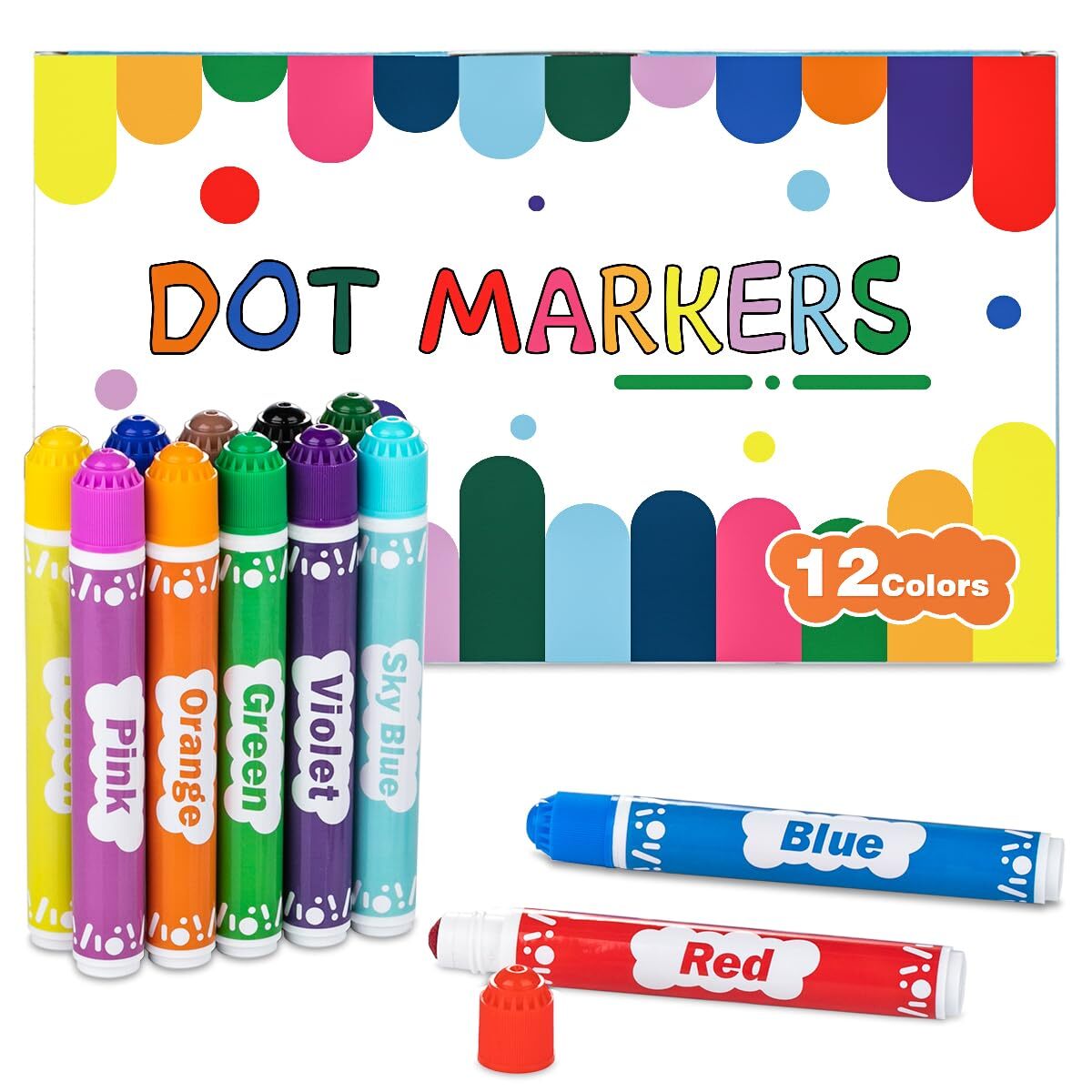 Dot Markers for Kids 12-Color Bingo Daubers Washable Bingo Markers for Kids D...-image