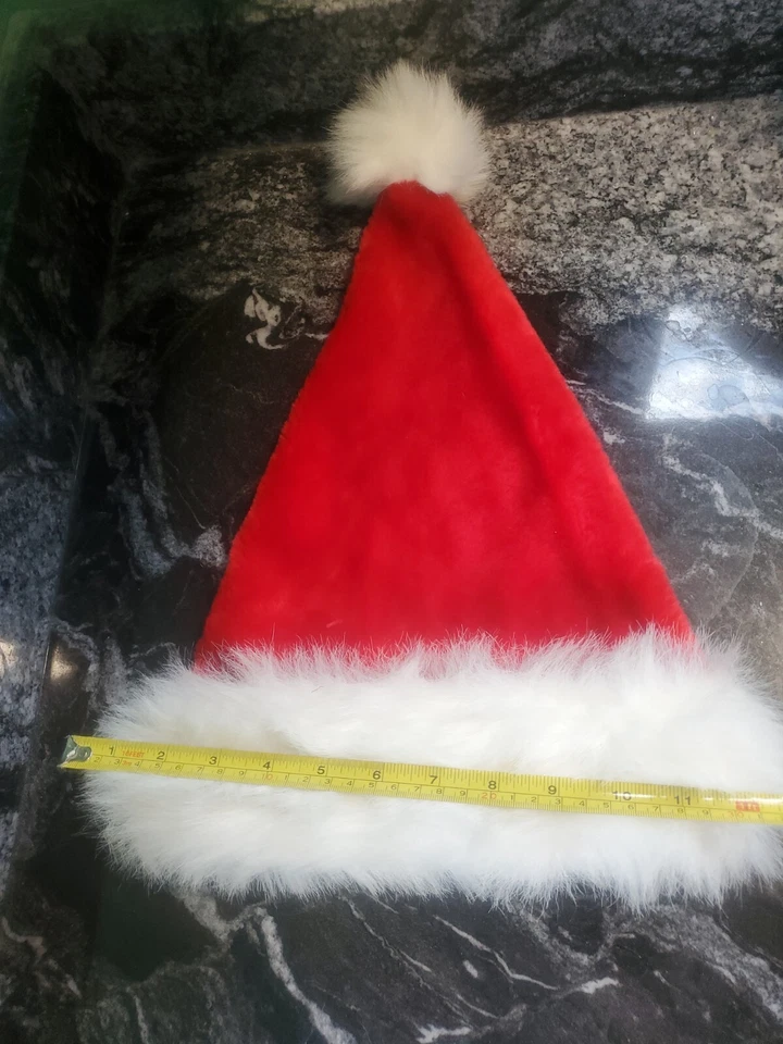 Sombrero de Papá Noel de felpa - Gorra de Navidad de terciopelo rojo con ribete de piel sintética blanca - Costo de vacaciones Foto 4 de 4