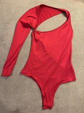 Mens Cotton Spandex Jock Red One Sleeve Bodysuit Body Suit Singlet Small