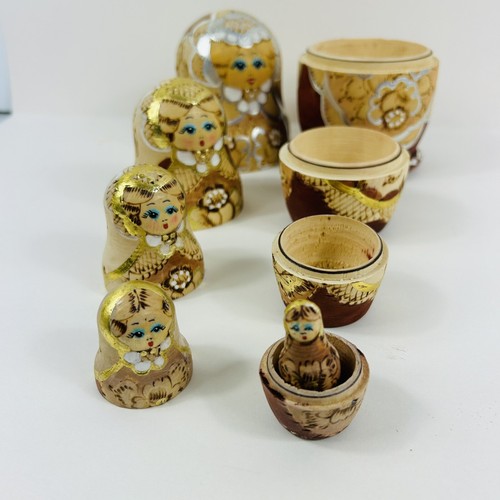 Set 5 bambole nidificazione sposa russa in legno bruciato matrioska dipinte a mano - Foto 15 di 22