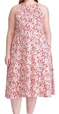 Ralph Lauren Chaps Red Floral Halter Midi Sun Dress Size 3X Pockets 