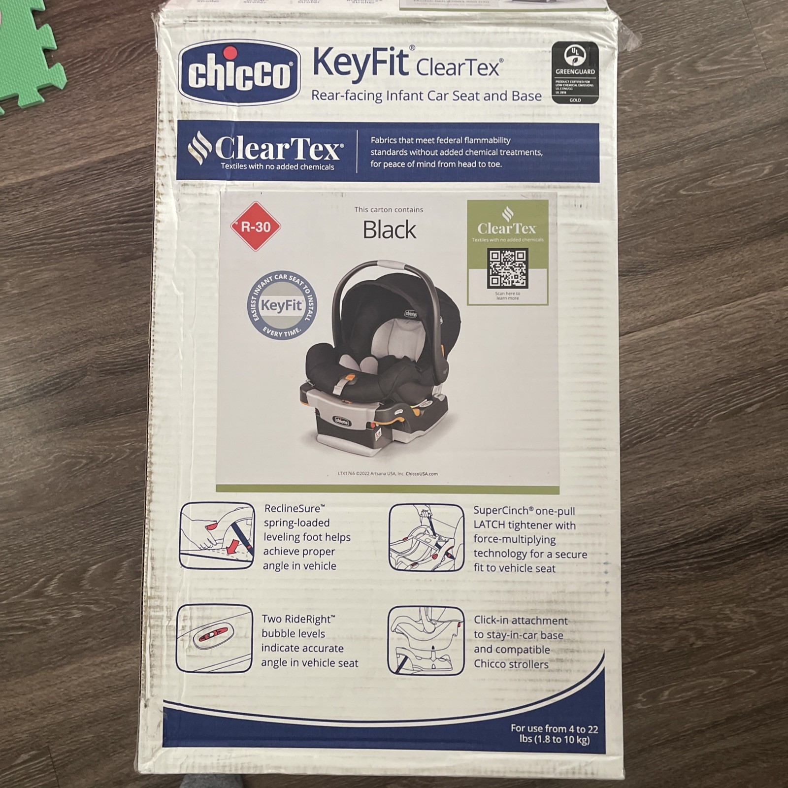 Chicco KeyFit Cleartex 30 Infant Rear-Facing Car Seat & Base Black New, 4-22 Lbs