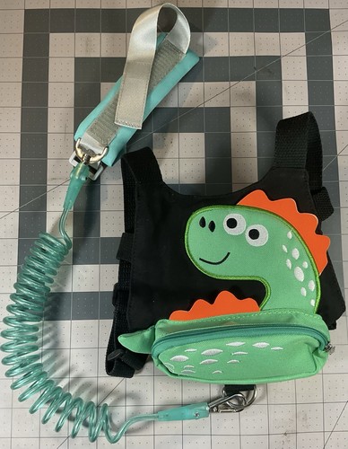 Dinosaur Toddler Backpack Harness with Safety Leash, Wrist Strap, Black