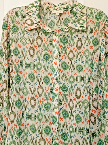 ee:some Blusa Boho Retro Estampado Ikat Manga Globo Abotonada Puños Calados L - Imagen 7 de 7