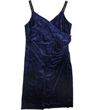 Ralph Lauren Womens Beaded Straps Wrap Cocktail Dress, Blue, 8