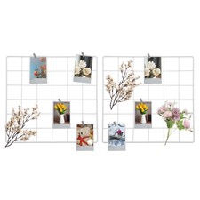 2Pcs Wire Wall Grid Panel, 12" x 12" Metal Photo Display Grid with Hook, White