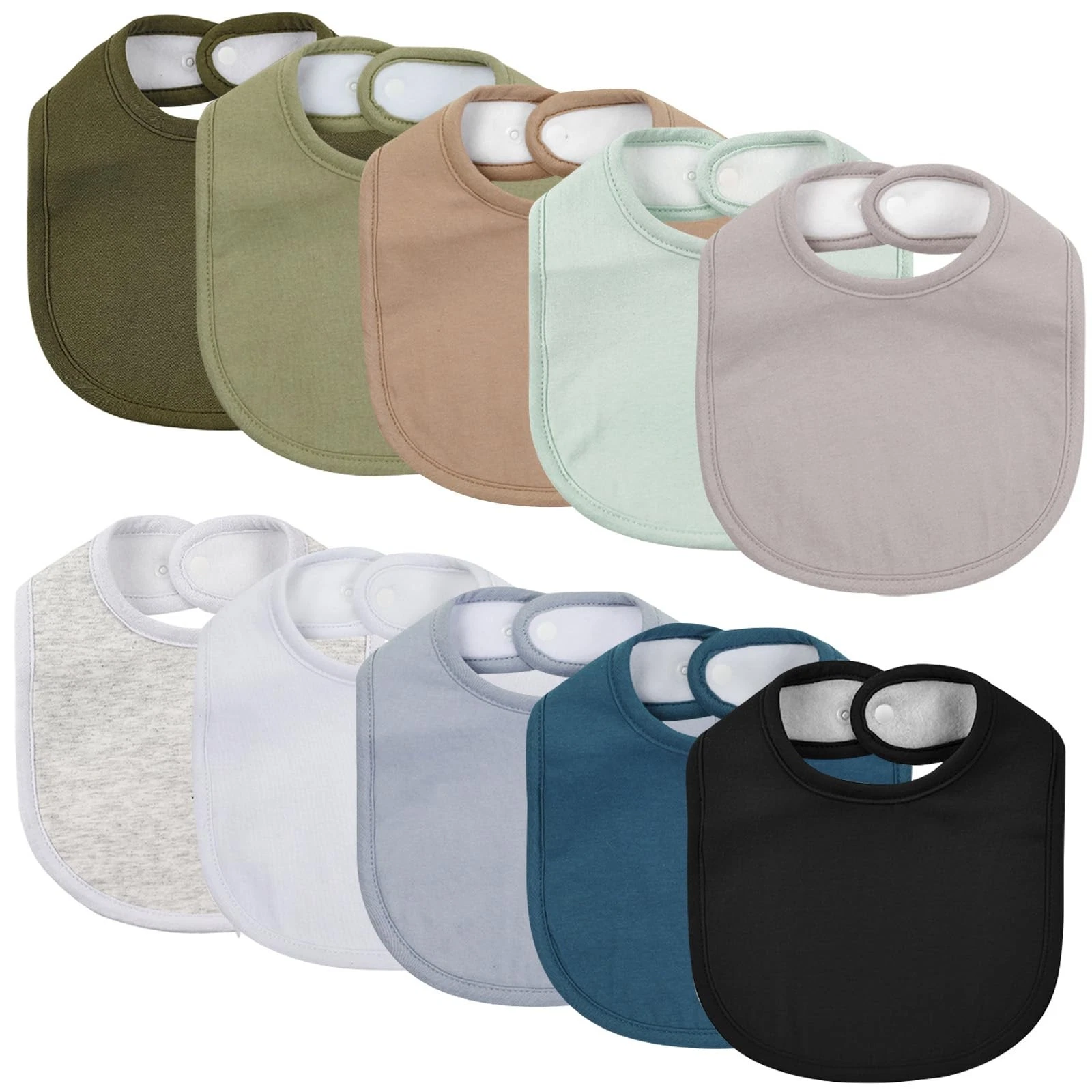 10 Pack Cotton Snap Bibs for Baby Boy Girl, Super Soft Drool Bibs for Teethin...