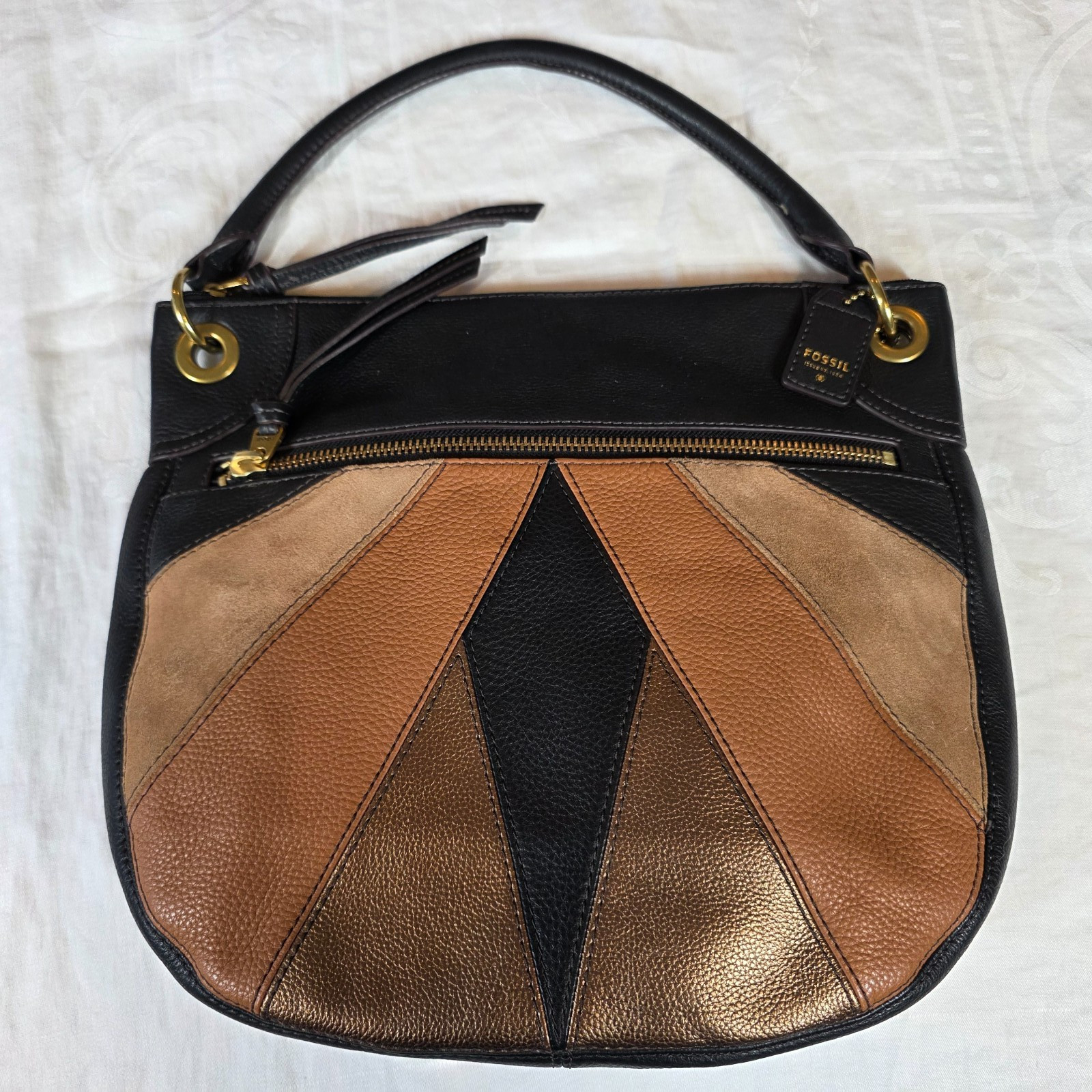 Fossil Patchwork Leather Hobo Bag Single Strap Pu… - image 1